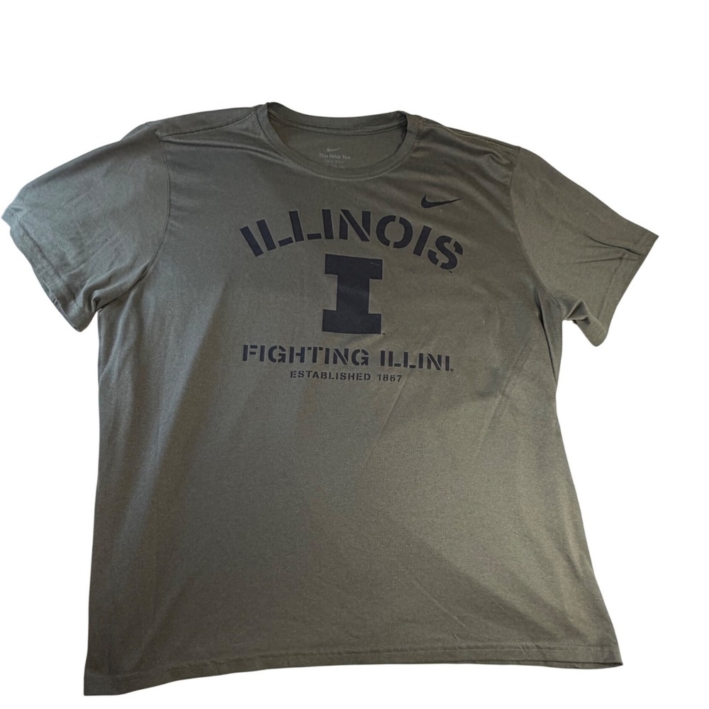 Nike Illinois Fighting Illini Dri-FIT Shirt Mens XL Olive Green NCAA Nike Tee J8